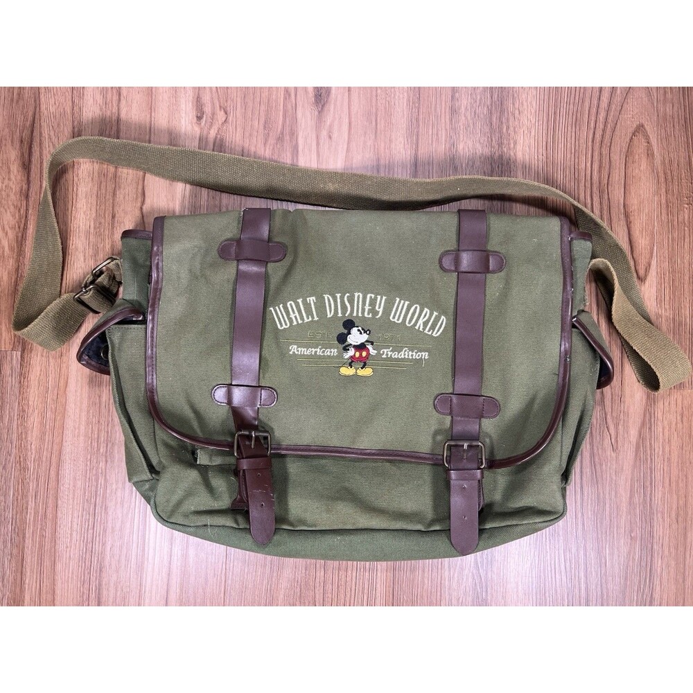 Vintage Walt Disney World Mickey Mouse Green Canvas Messenger Bag